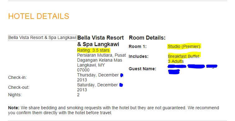 Details of our stay.